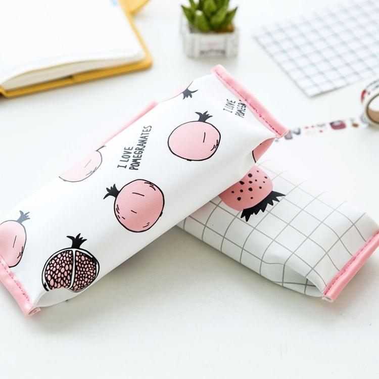 Creative Pomegranate Strawberry Shape School Pencil Case Cute Pu Leather Pencil Bag School Supplies Stationery Storage Box(Small strawberry)