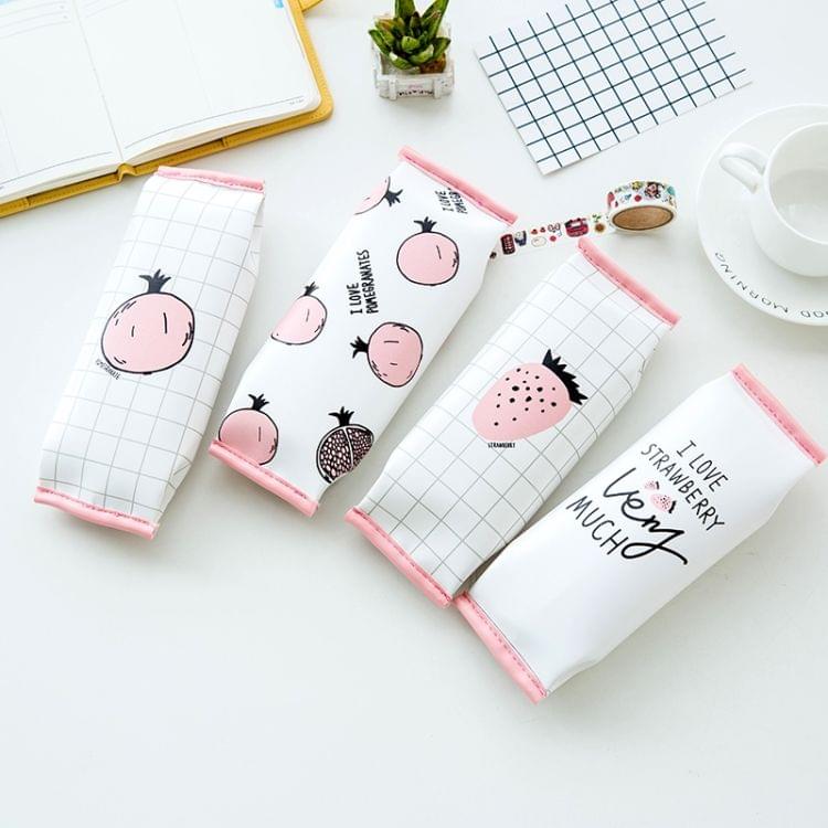 Creative Pomegranate Strawberry Shape School Pencil Case Cute Pu Leather Pencil Bag School Supplies Stationery Storage Box(Small strawberry)