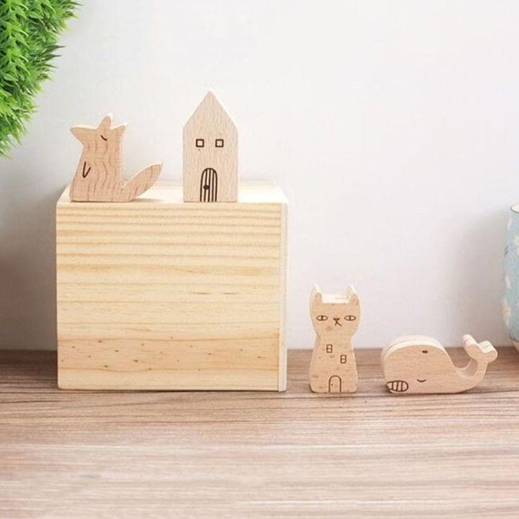 5 PCS Cute Animal Wooden Information Folder Photo Clip Product Display Board Base Notes Message Memo Clip(House)