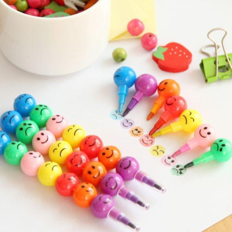 5 PCS Cute 7 Colors Stacker Swap Smile Face Crayons Children Drawing Gift, Length:12cm