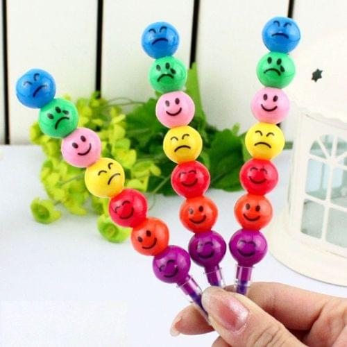 5 PCS Cute 7 Colors Stacker Swap Smile Face Crayons Children Drawing Gift, Length:12cm