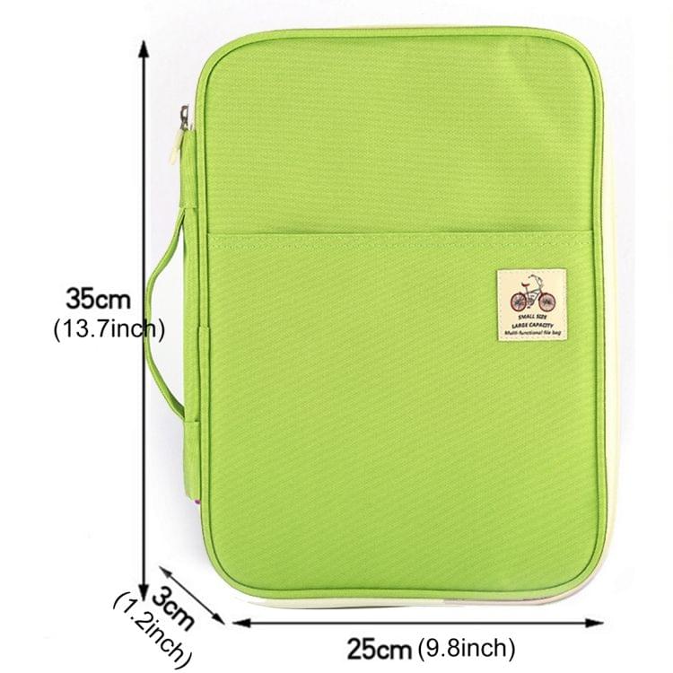 Office Supplies Multi-purpose Zipper Document Folder A4 Storage Bag (Green)