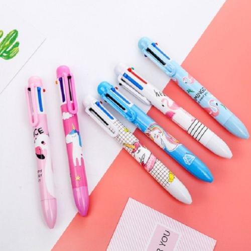 3 PCS Creative Cartoon Unicorn Flamingo Shape 6 Colors Press Ballpoint Pen School Office Supply Gift Stationery(Unicorn six-color mixed)