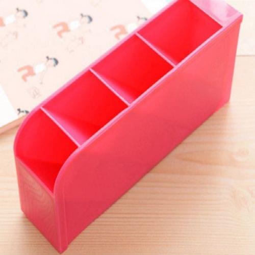 2 PCS Multi-function 4 Grid Desktop Pen Holder Office School Storage Case Plastic Box Desk Pen Pencil Organizer(Red)