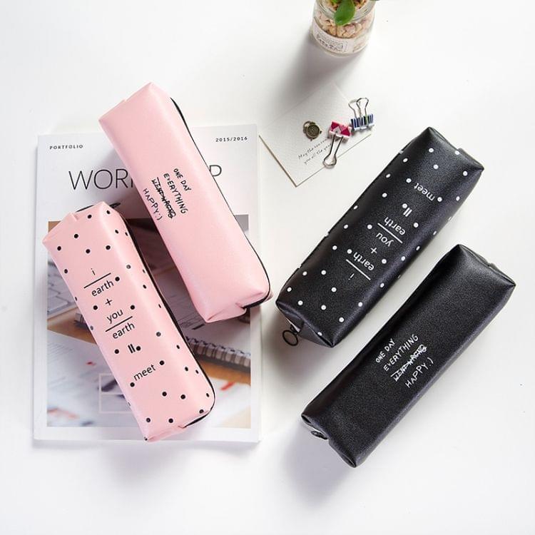 Letter Pattern Pencil Case Pencil Bag School Students Stationery Office Supplies Soft PU Pencilcase Gift Cute Pencil Box Pouch(Square black wave point)