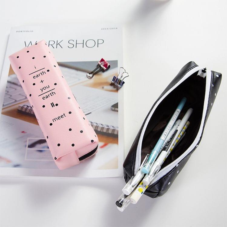 Letter Pattern Pencil Case Pencil Bag School Students Stationery Office Supplies Soft PU Pencilcase Gift Cute Pencil Box Pouch(Square black wave point)