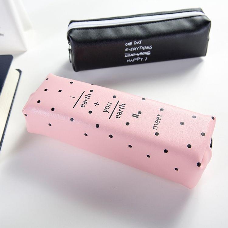 Letter Pattern Pencil Case Pencil Bag School Students Stationery Office Supplies Soft PU Pencilcase Gift Cute Pencil Box Pouch(Square black wave point)