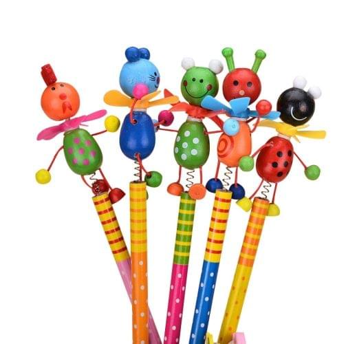 Wooden Animals Pencil Kawaii Students Shakable Head Cute Study Cartoon Personality Kids Pencil Gifts, Random Color