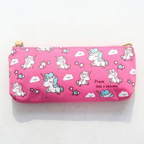 2 PCS Cute Cartoon Animal Unicorn Pattern Pencil Cases Kawaii Canvas School Supplies Stationery Pencil Case Box(Meganta)