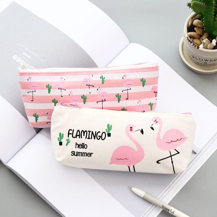 Kawaii Pencil Case Flamingos Pattern Canvas Gift School Pencil Box Pencilcase Pencil Bag School Supplies Stationery(Striped flamingo)