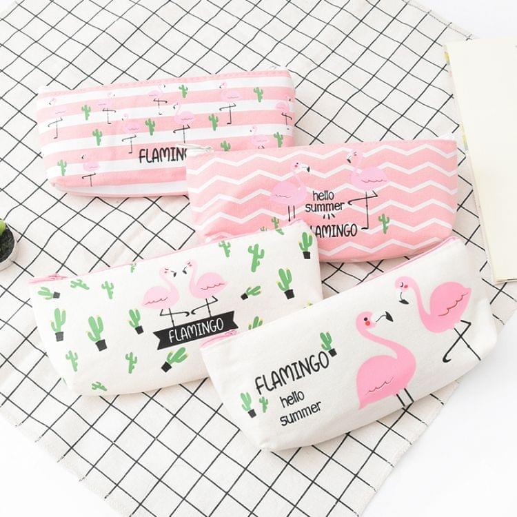 Kawaii Pencil Case Flamingos Pattern Canvas Gift School Pencil Box Pencilcase Pencil Bag School Supplies Stationery(Striped flamingo)