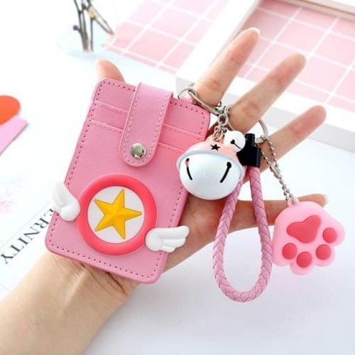 3 PCS Cartoon Star Wings Cute Student Bus Card Set ID Card Protection Cover with Bell(Pentagram)