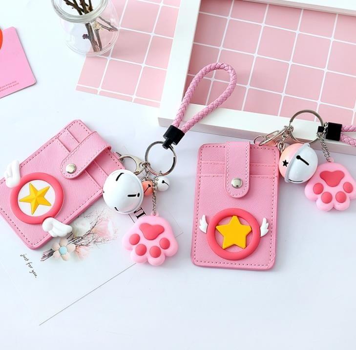 3 PCS Cartoon Star Wings Cute Student Bus Card Set ID Card Protection Cover with Bell(Pentagram)