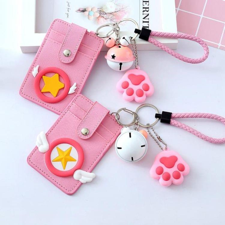 3 PCS Cartoon Star Wings Cute Student Bus Card Set ID Card Protection Cover with Bell(Pentagram)