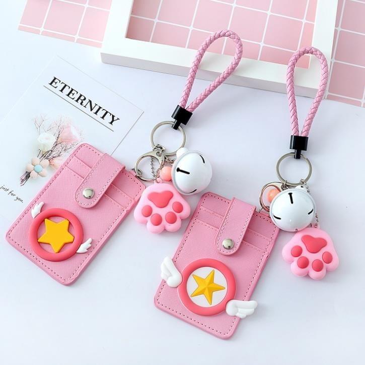 3 PCS Cartoon Star Wings Cute Student Bus Card Set ID Card Protection Cover with Bell(Pentagram)