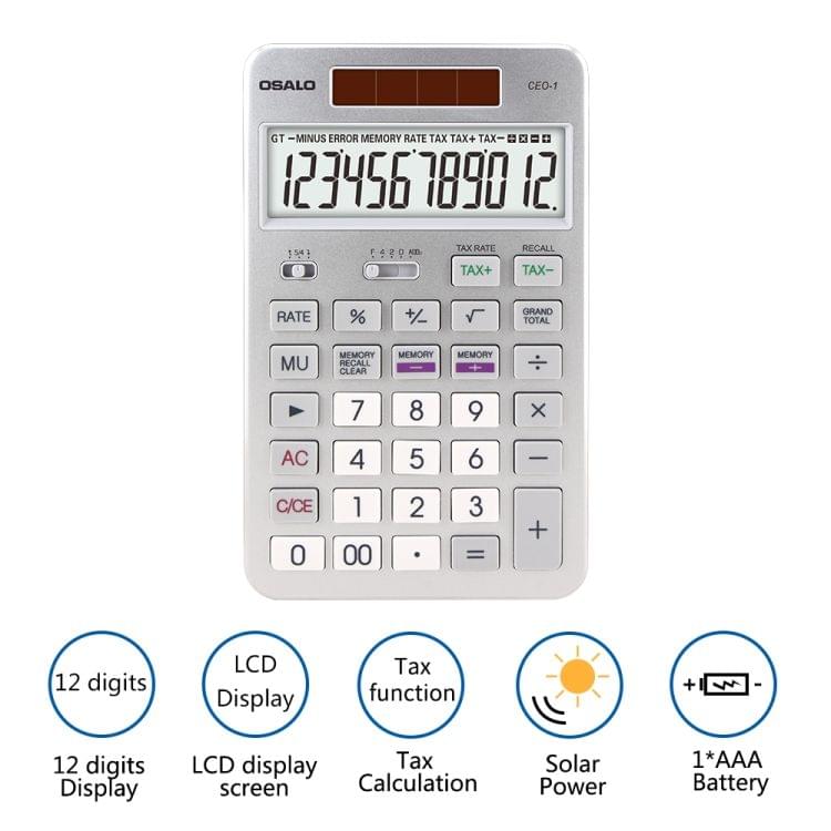 OSALO CEO-1 12 Digits LCD Display Multi-functional Student Scientific Calculator Solar Energy Dual Power Calculator (Pink)