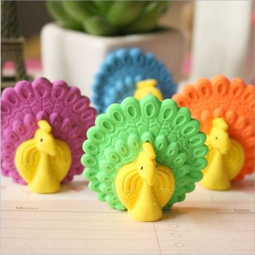 GZ132 6 PCS Creative Cute Cartoon Animals Peacock Eraser School Office Supplies Student Stationery Random Color Delivery