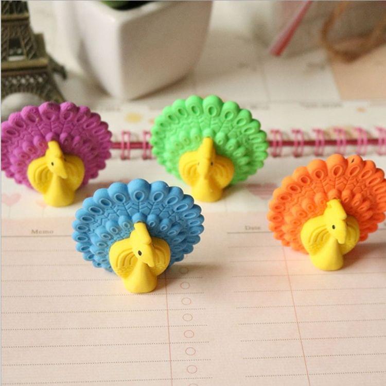 GZ132 6 PCS Creative Cute Cartoon Animals Peacock Eraser School Office Supplies Student Stationery Random Color Delivery