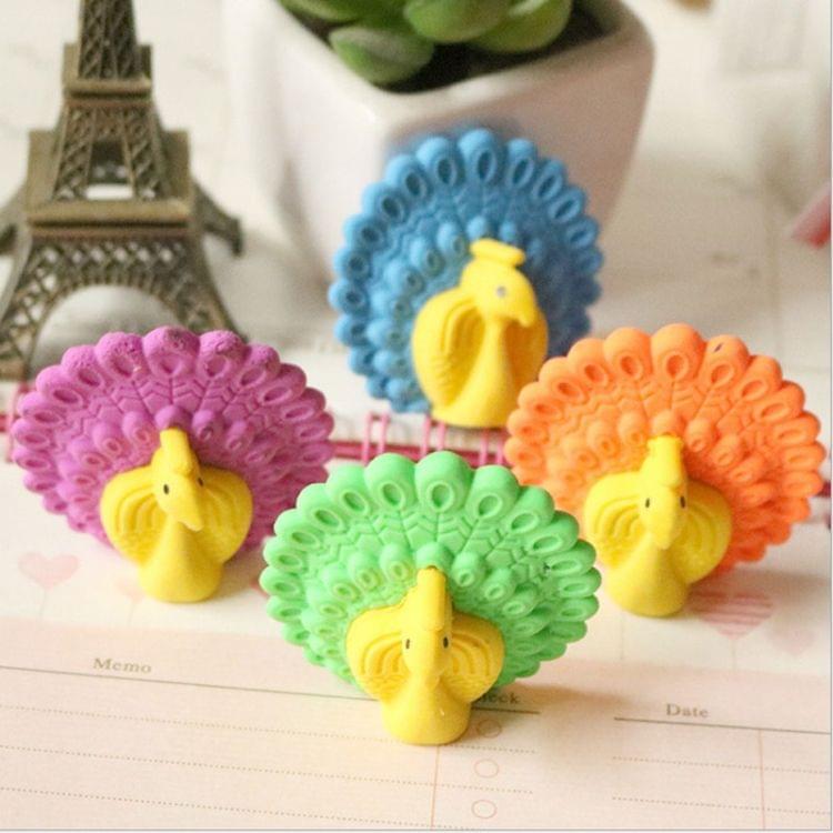 GZ132 6 PCS Creative Cute Cartoon Animals Peacock Eraser School Office Supplies Student Stationery Random Color Delivery