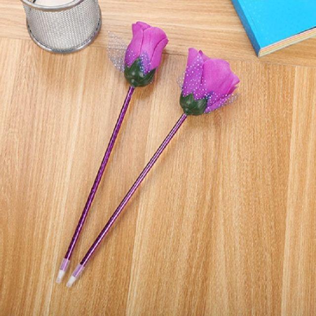5 PCS Rose Flower Shape Ballpoint Pen Office Supplies Cute Love Girls Students Stationery, Random Color Delivery