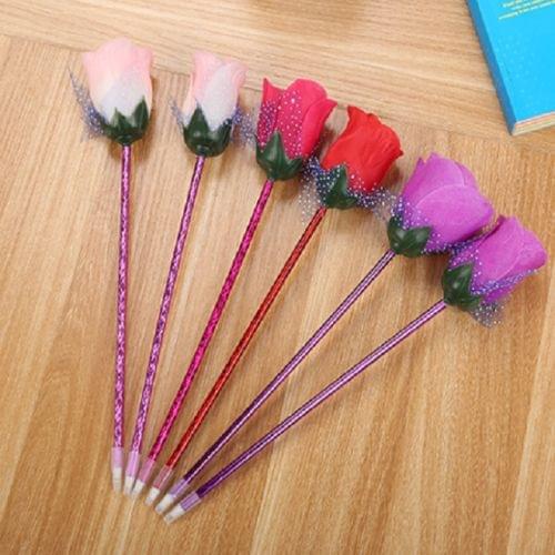 5 PCS Rose Flower Shape Ballpoint Pen Office Supplies Cute Love Girls Students Stationery, Random Color Delivery