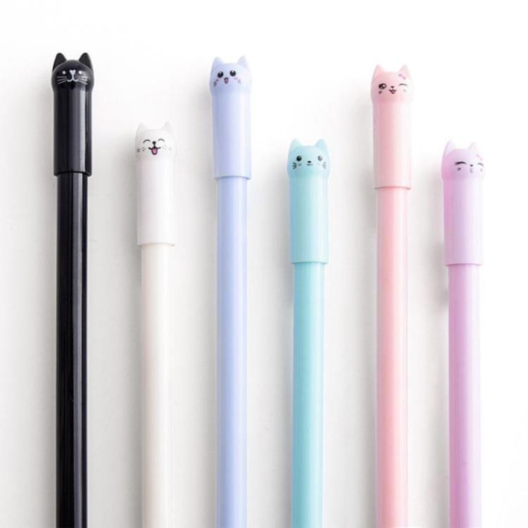 10 PCS Cat Shape Plastic Black Ink Gel Pen 0.5mm Cartoon Pens(Sky Blue)