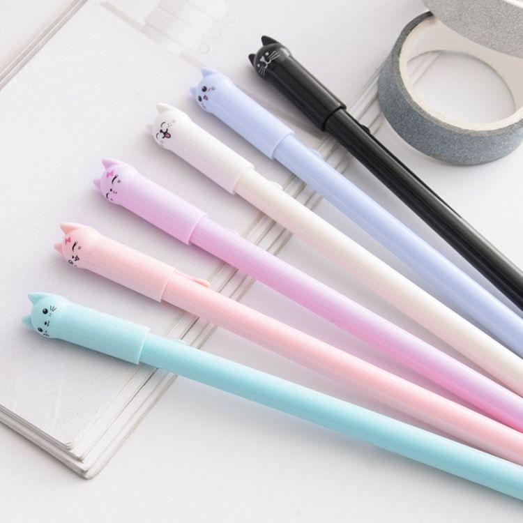 10 PCS Cat Shape Plastic Black Ink Gel Pen 0.5mm Cartoon Pens(Sky Blue)