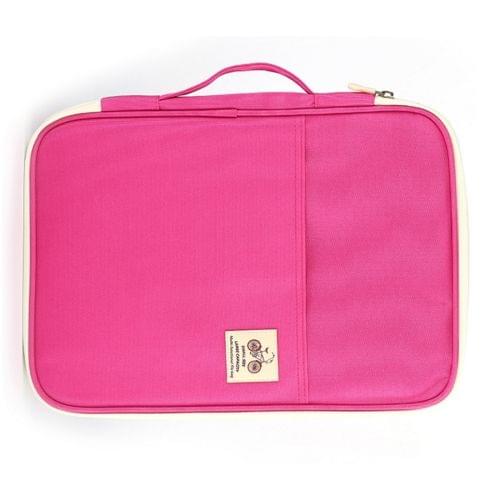 Office Supplies Multi-purpose Zipper Document Folder A4 Storage Bag (Pink)