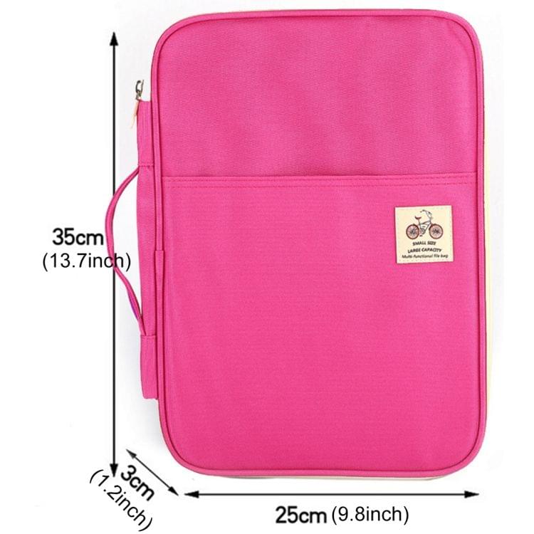 Office Supplies Multi-purpose Zipper Document Folder A4 Storage Bag (Pink)