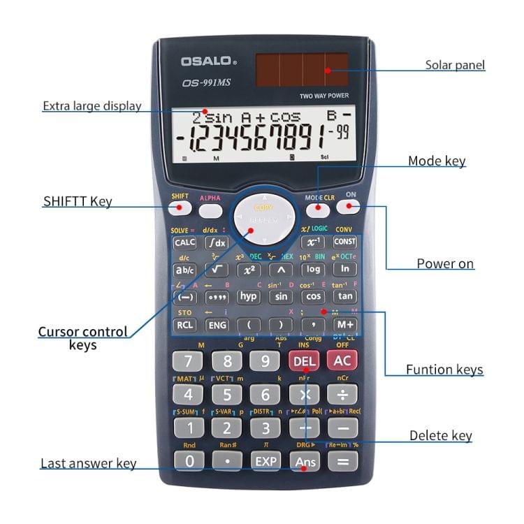 OSALO OS-991MS 10+2 Digits Double Line Display Multi-functional Student Function Scientific Calculator Solar Energy Dual Power Calculator