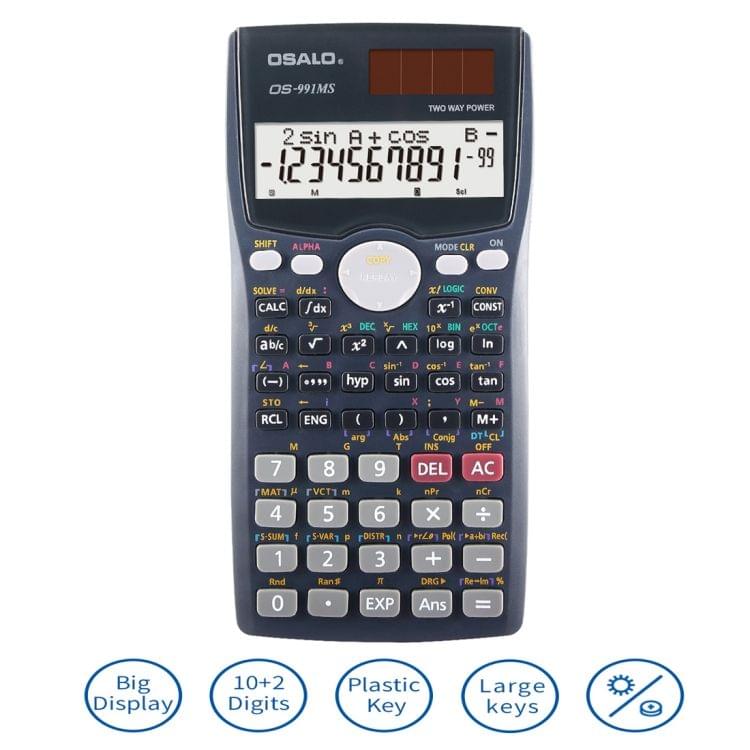 OSALO OS-991MS 10+2 Digits Double Line Display Multi-functional Student Function Scientific Calculator Solar Energy Dual Power Calculator