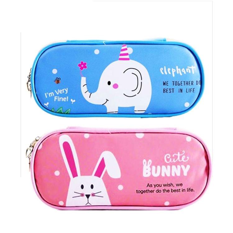 Cute Cat Pattern Pencil Case Girls Boys Large Capacity Multifunctional Leather Pencil Case Big Pencil Bag Pen Box School Stationery(Pink bunny)