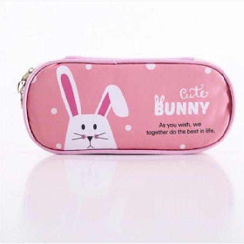 Cute Cat Pattern Pencil Case Girls Boys Large Capacity Multifunctional Leather Pencil Case Big Pencil Bag Pen Box School Stationery(Pink bunny)