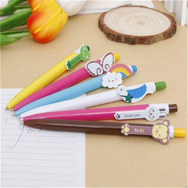 4 PCS Cartoon Stationery Plastic Animal Ballpoint Pen Wings of Rainbow Student Blue Ink Pen(monkey)