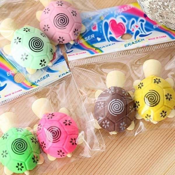 12 PCS Cute Cartoon Turtle Shape Pencil Eraser Set Student Stationery Gift(Random Color Delivery)