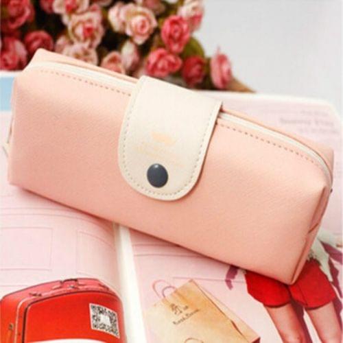 PU Leather Moustache Pattern School Pencil Bag School Supplies Storage Bag(Pink)