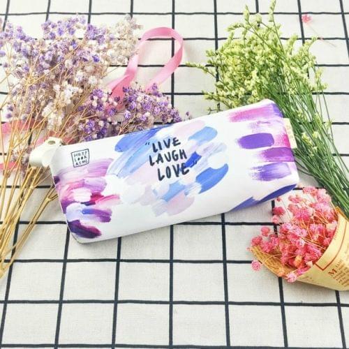 Kawaii Canvas Pencil Bags Cases Colorful Creative Brush Doodle Pouch School Supplies Stationery Pen Box(Blue and Purple)