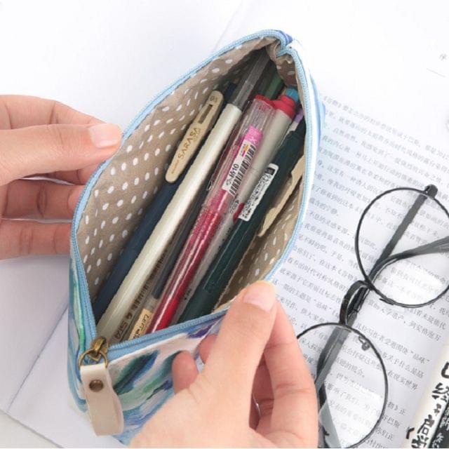 Kawaii Canvas Pencil Bags Cases Colorful Creative Brush Doodle Pouch School Supplies Stationery Pen Box(Blue and Purple)