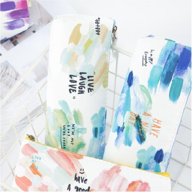 Kawaii Canvas Pencil Bags Cases Colorful Creative Brush Doodle Pouch School Supplies Stationery Pen Box(Blue and Purple)