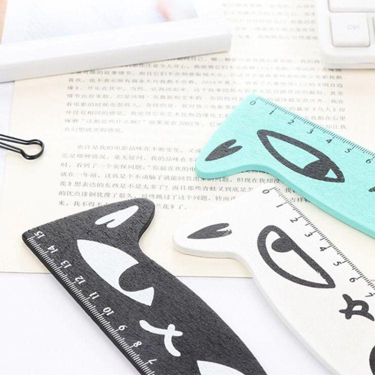 10 PCS Creative Cat Shape Wood Straight Ruler Student Learning Stationery, Ruler Scale Length: 15cm(White)