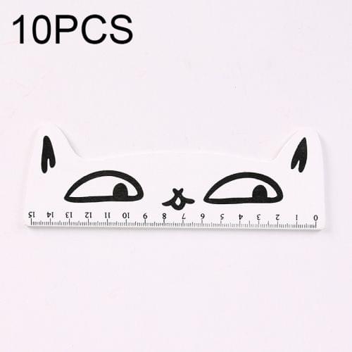 10 PCS Creative Cat Shape Wood Straight Ruler Student Learning Stationery, Ruler Scale Length: 15cm(White)