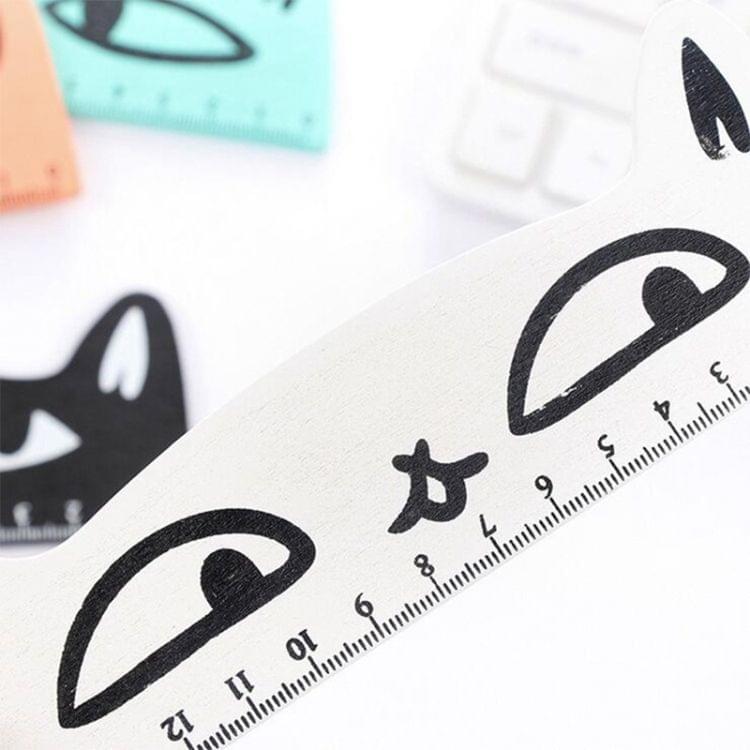 10 PCS Creative Cat Shape Wood Straight Ruler Student Learning Stationery, Ruler Scale Length: 15cm(White)