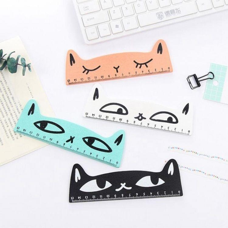 10 PCS Creative Cat Shape Wood Straight Ruler Student Learning Stationery, Ruler Scale Length: 15cm(White)