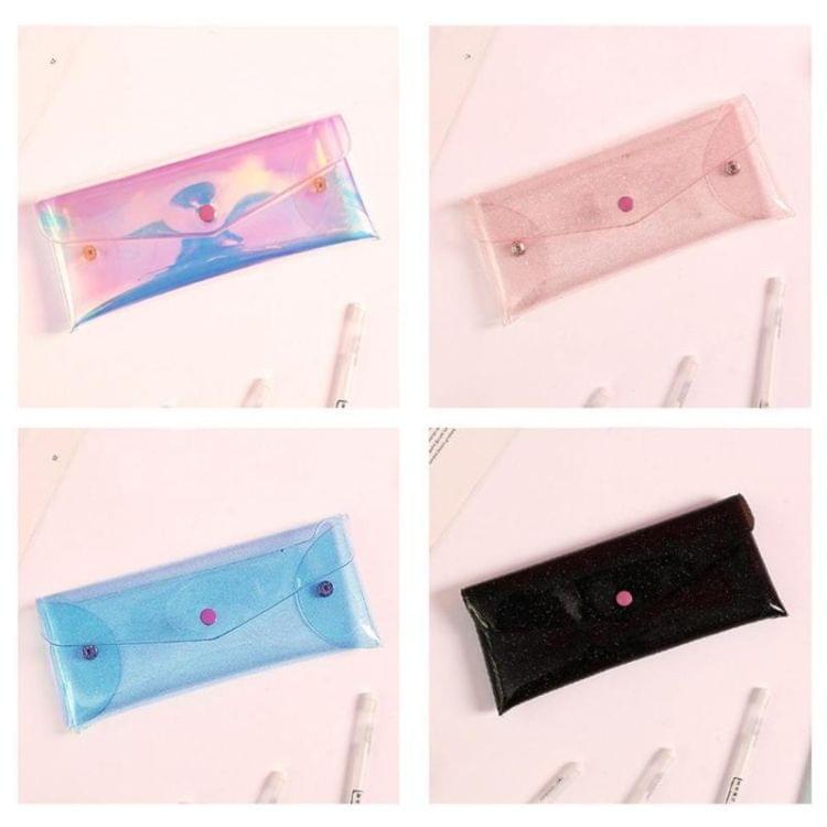 Fashion Women Transparent Makeup Storage Bag Laser Pencil Case Pen Bags(Glitter powder black)