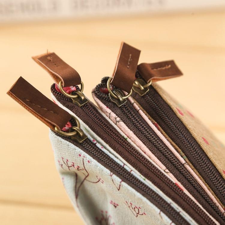 Cute Floral Canvas Zipper Pencil Cases Flower Tree Pen Bags(Coffee Flower)