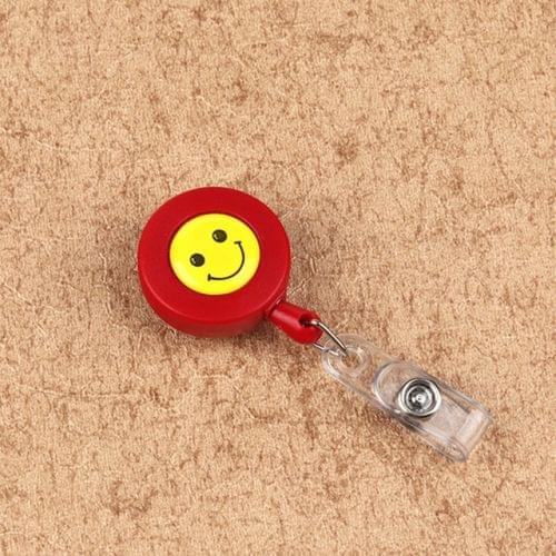 2 PCS ID Easy-to-pull Buckle Smiling Face Holder Name Tag Card Key Badge Retractable Holder Belt Clips(Red)