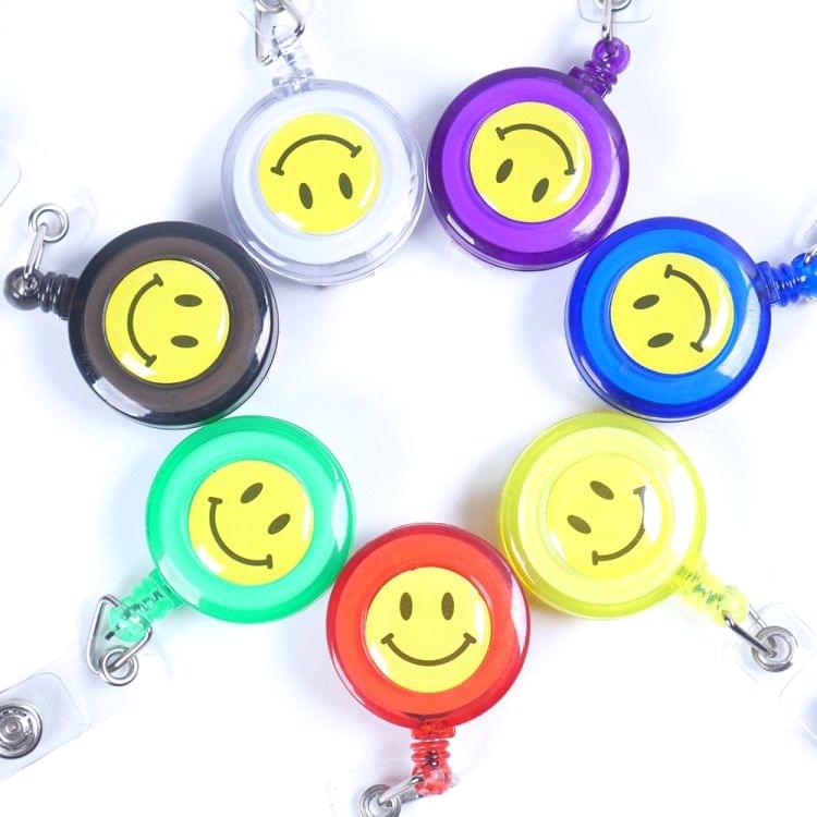 2 PCS ID Easy-to-pull Buckle Smiling Face Holder Name Tag Card Key Badge Retractable Holder Belt Clips(Red)