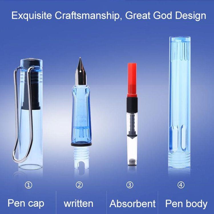 3 PCS School Office Extra Fine Titanium Alloy Nib Transparent Piston Fountain Pen(Orange), Random Delivery(0.5mm/0.38mm Nib)