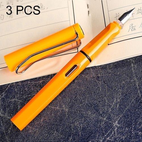 3 PCS School Office Extra Fine Titanium Alloy Nib Transparent Piston Fountain Pen(Orange), Random Delivery(0.5mm/0.38mm Nib)