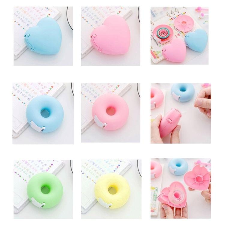 Cute Heart Shape Plastic Tape Dispenser Creative Donut Decorative Tape Cutter Kids Office School Supplies(Blue Donut)